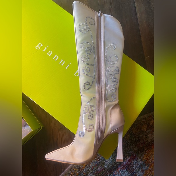 Gianni Bini Silver Heeled Boots with Blue Embellishments - Picture 2 of 5